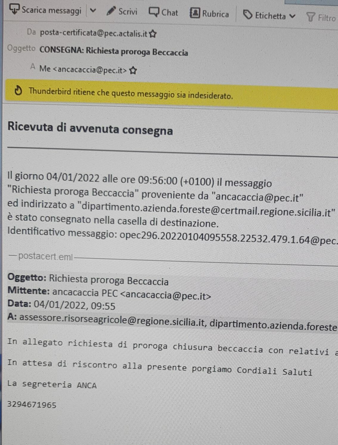 PROPOSTA DI CHIUSURA DELLA CACCIA ALLA BECCACCIA IL 31 GENNAIO